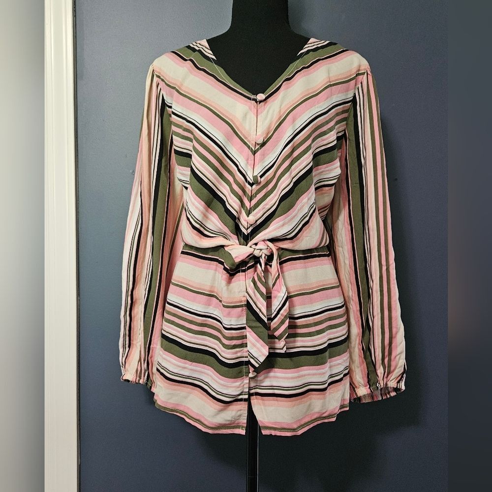 Lane Bryant Striped Tie Waist Top Plus Size 18W
